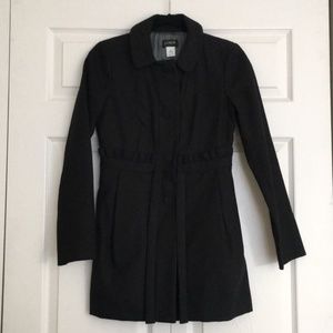 J Crew Fitted Dress Coat, Ruffle Accent Belted